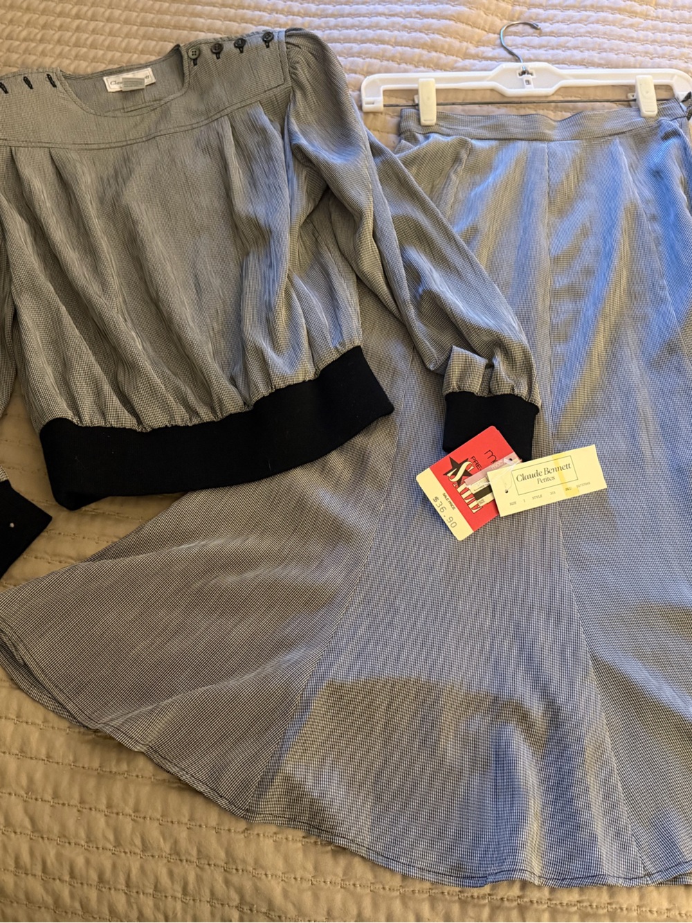 Macy's Light Blue Ribbed Skirt Set with Black Trim
